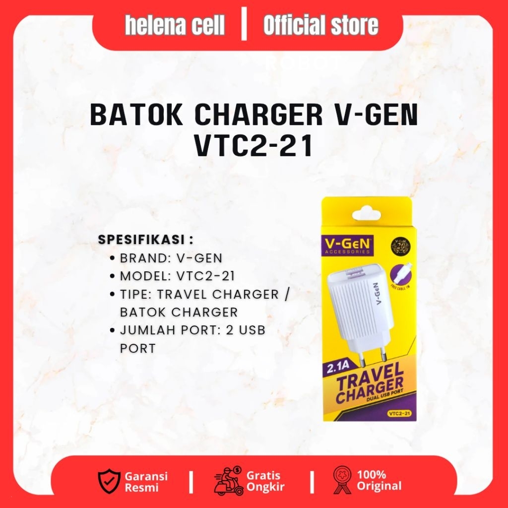 V-GeN VTC2-21 Travel Charger 2.1A Dual USB