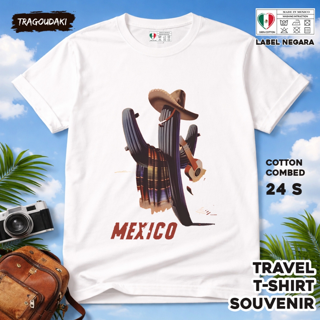 MEXICO ของที่ระลึก T-SHIRT MEXICO 31 ของที่ระลึก Tag เสื้อทําจากผ้าฝ้ายหวี 24s