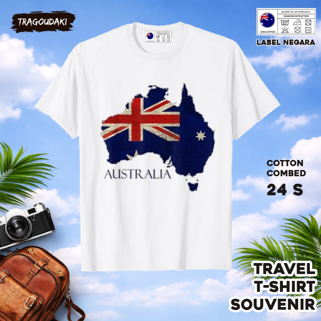 เสื้อยืดของที่ระลึก AUSTRALIA AUSTRALIA 59 Tag เสื้อผ้าของที่ระลึกทําจากผ้าฝ้ายหวี 24s