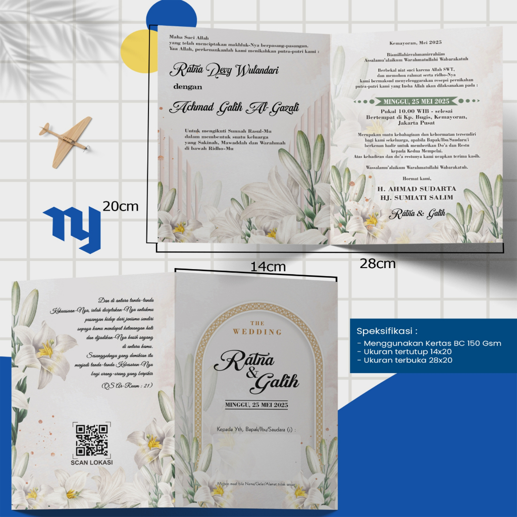 คําเชิญงานแต่งงาน 2 พับหรูหราทําจากวัสดุ BC 150 GSM | SIMPLE SIMPLE | รหัส B01 - B05