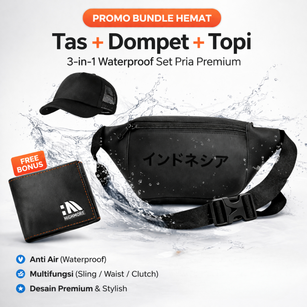 Highmore Bundle Save Buy 1 Get 3 Items Mens Sling Bag Waistbag Short Folding Wallet Hat