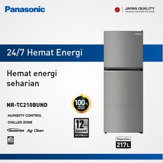 Panasonic Kulkas 2 Pintu 217L NR-TC210BUND Inverter | Chilled Zone | Ag Clean Anti Bau | Low Voltage 140V