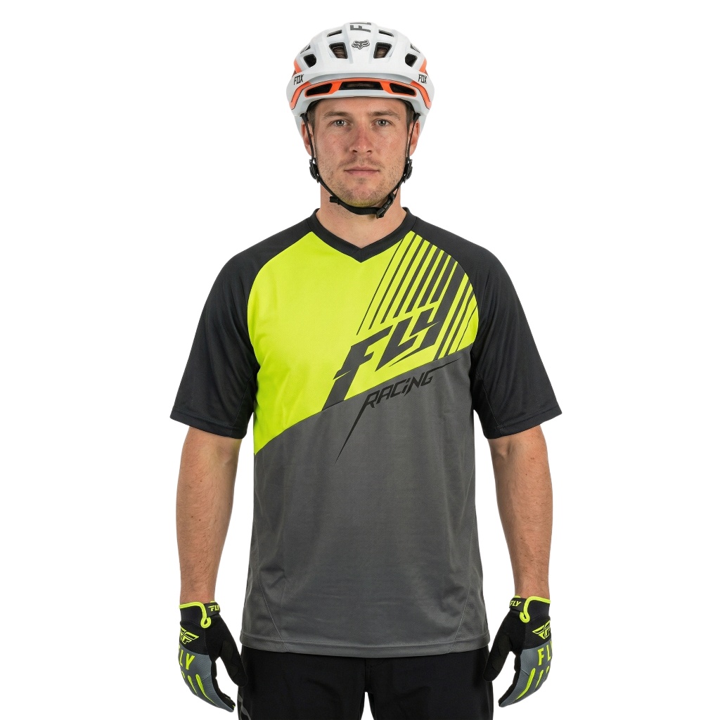 Fly Racing Action Elite สั้นสีดํา Hi-viz Original ผู้ใหญ่ MTB ขี่จักรยานย์แขนสั้น