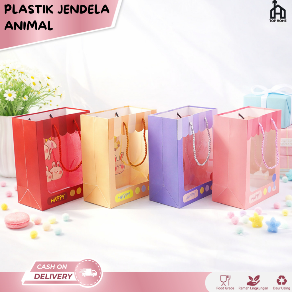Mika Window Goodie Bag / Animal Motif Paper Bag / Cute Animal Motif Paper Bag / Bear Motif Paper Bag