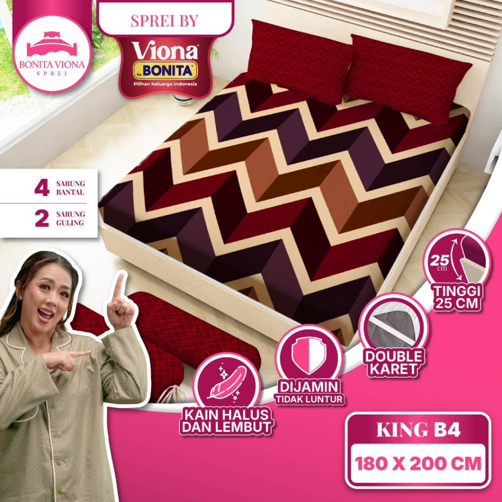 (PILLOW 4) BONITA VIONA BED SHEET 180X200 KING SIZE AESTHETIC BED SHEET ANTI-SLIDE BED SHEET COOL BE