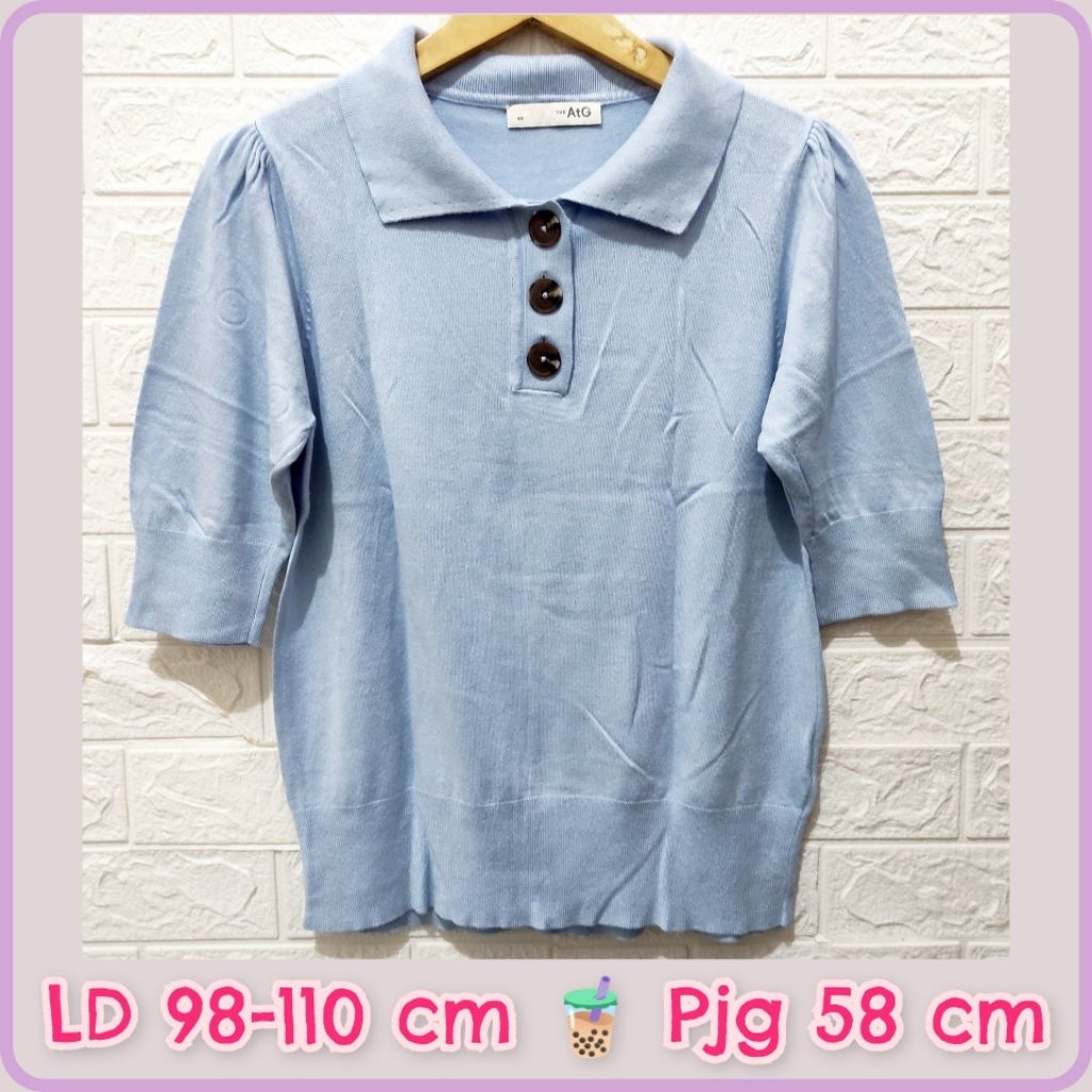 ATG - เสื้อถักคอปกสีน้ําเงิน