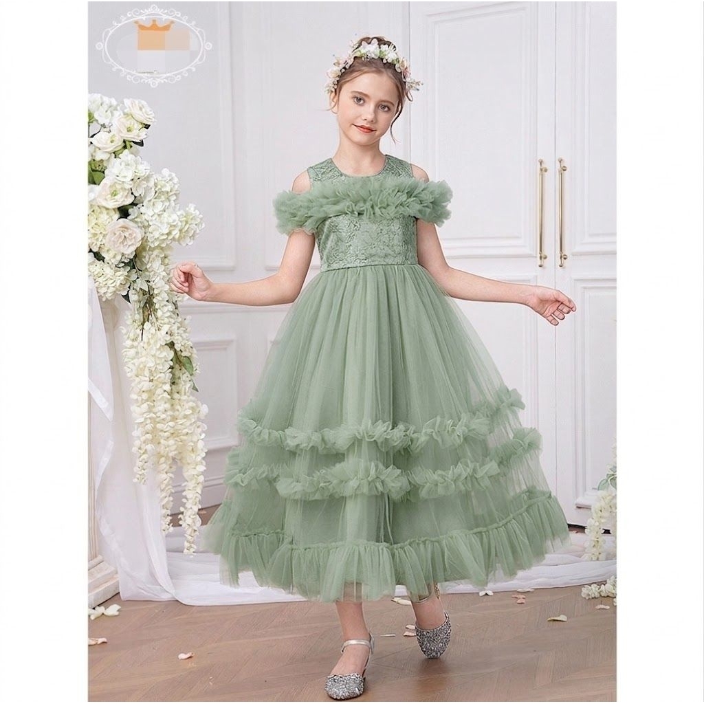 HIJAU (AGE 5,6,7,8,9,10TH) D777 GREEN SABRINA KUTUNG DRESS