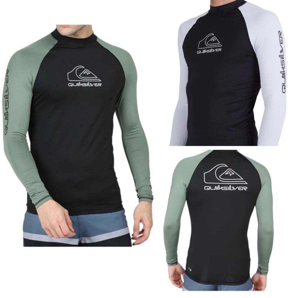QUIKSILVER/ชุดว่ายน้ําผู้ชายแมงกะพรุนสูทแขนยาวครีมกันแดดชุดชายหาดชุดดําน้ําท่องชุดว่ายน้ําด้านบน/สําหรับยิมผู้ชายและฟิตเนส