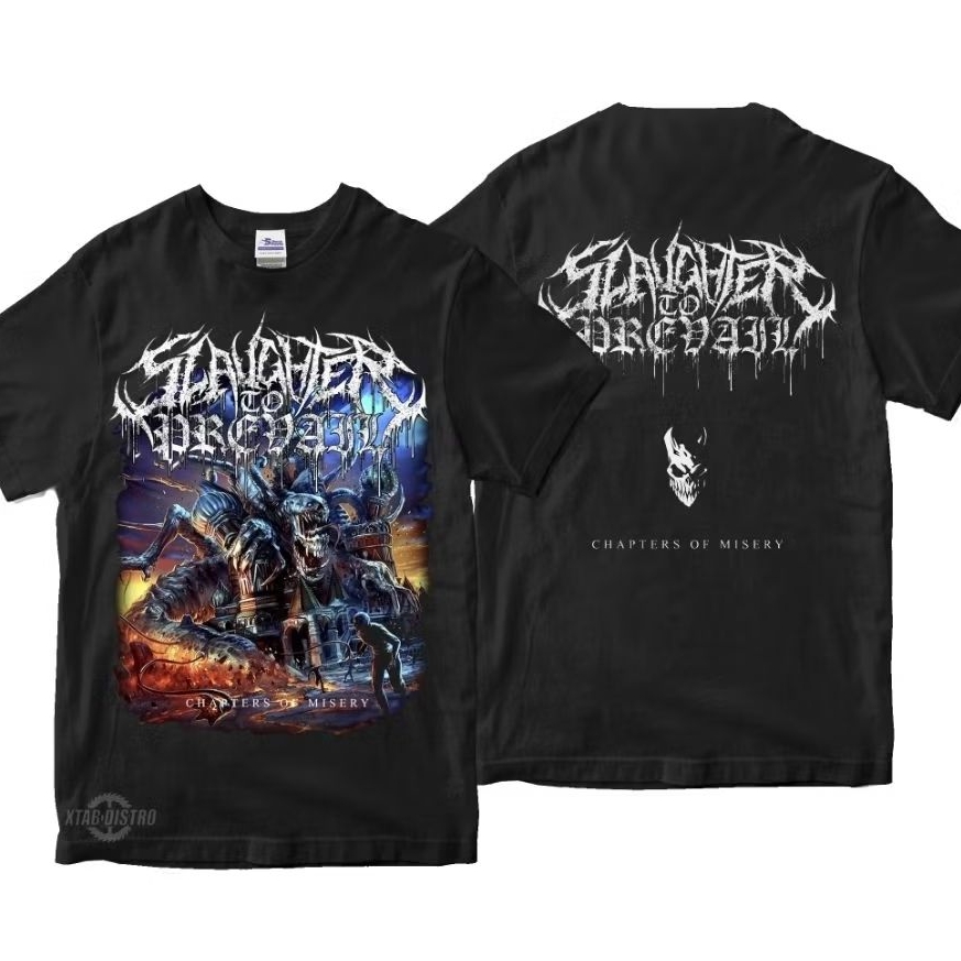 SLAUGHTER TO PREVAL เสื้อยืด - CHAPTER OF MISERY เสื้อยืดวงโลหะในตัว plastisol xtab distro