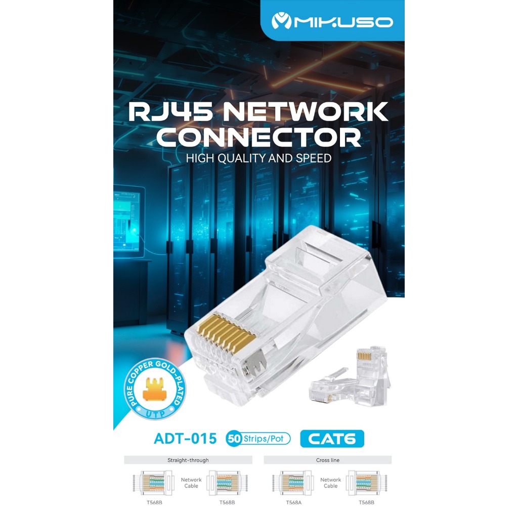 MIKUSO ADT-015 LAN UTP CAT 6 RJ45 Connector Ethernet Network Connector ชุบทอง - หน่วย -