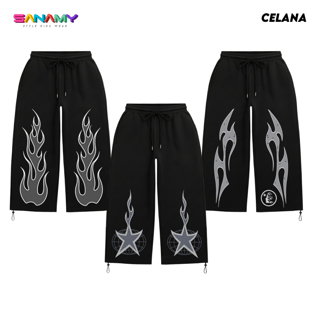 SANAMY Skena Baggy Pants สําหรับเด็กชายและเด็กหญิง อายุ 7-12 ปี ขนแกะสีดํา CSKA-003