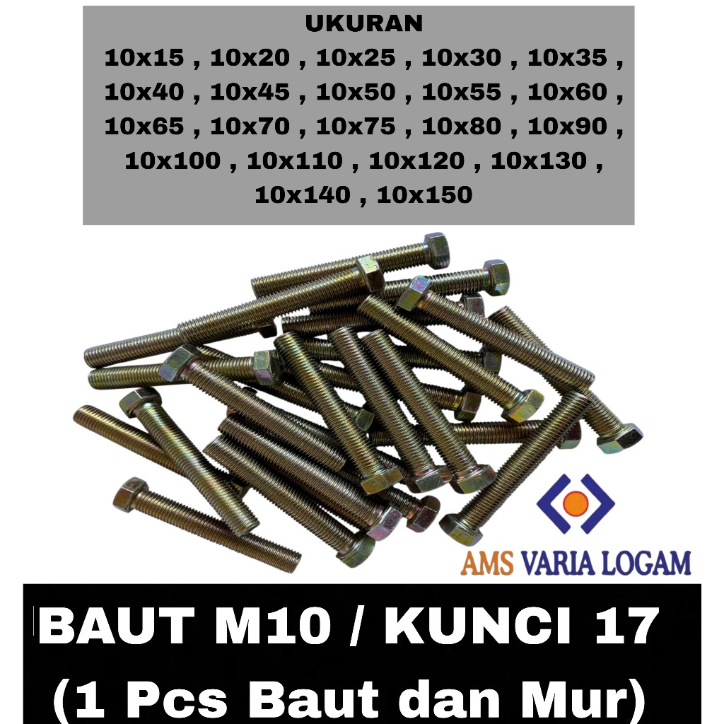 1 ชิ้นสีเหลืองหกเหลี่ยม M10 Nut Bolt (KEY 17) / M10 Bolt / Nut Bolt / M10 Nut Bolt ความยาว 15 MM ถึง