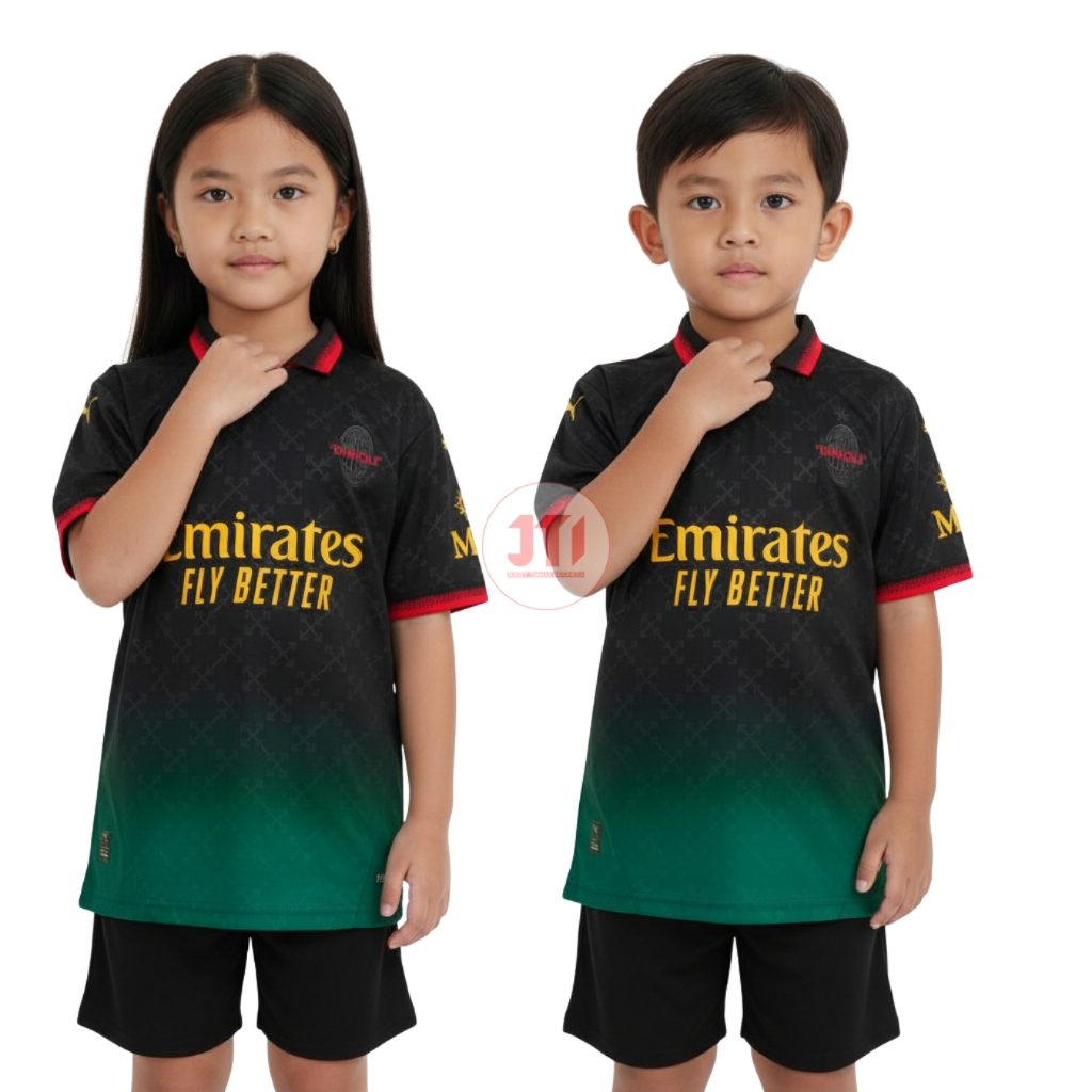Acmln X Offwhite Black Kids Jersey 2025 2026 เสื้อฟุตบอลเด็ก 25 26 JTI Store