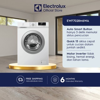Electrolux Mesin Cuci Front Loading  7kg - Inverter - VapourCare Menghilangkan Bakteri & Alergen - Auto Smart Button - Garansi  10 Tahun Motor - EWF7028M6WA