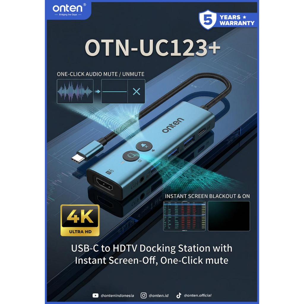 Onten USB-C to HDTV Docking Station OTN-UC123+