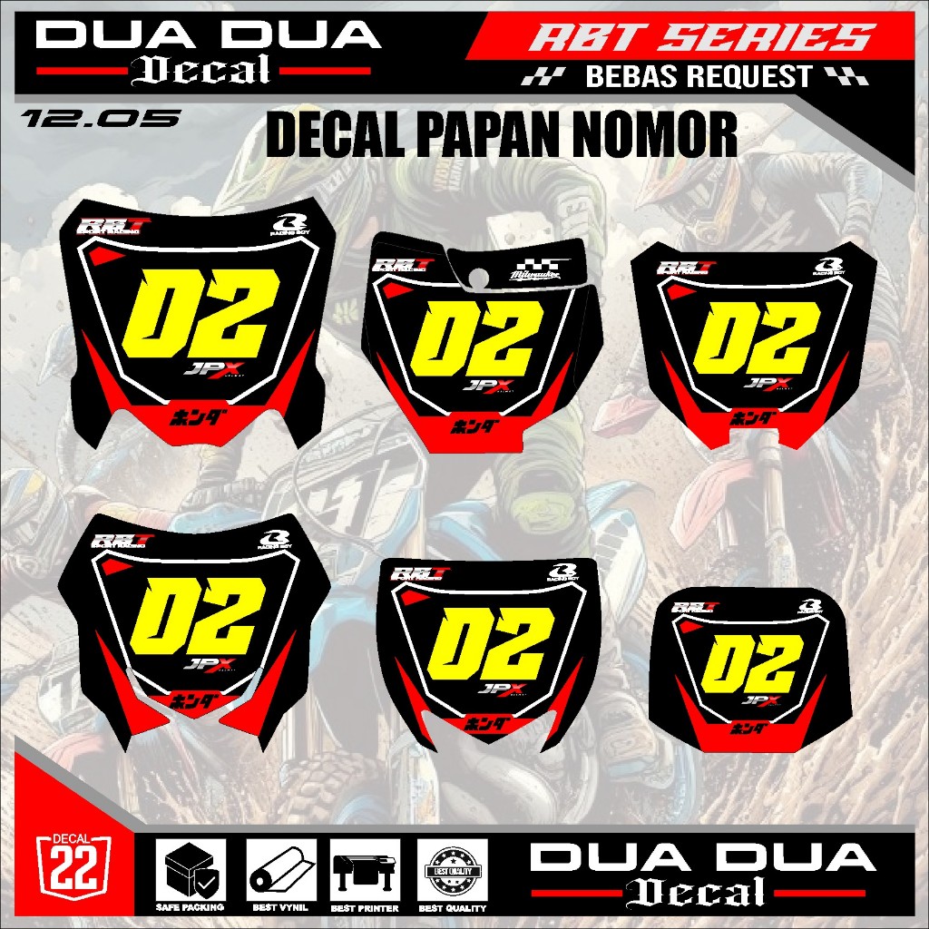 สติ๊กเกอร์แผ่นหมายเลขสติ๊กเกอร์ rbt crf150l,ktm 85,yz old,yz ใหม่, RMZ, crf 250, crf450 หมายเลขขอฟรี