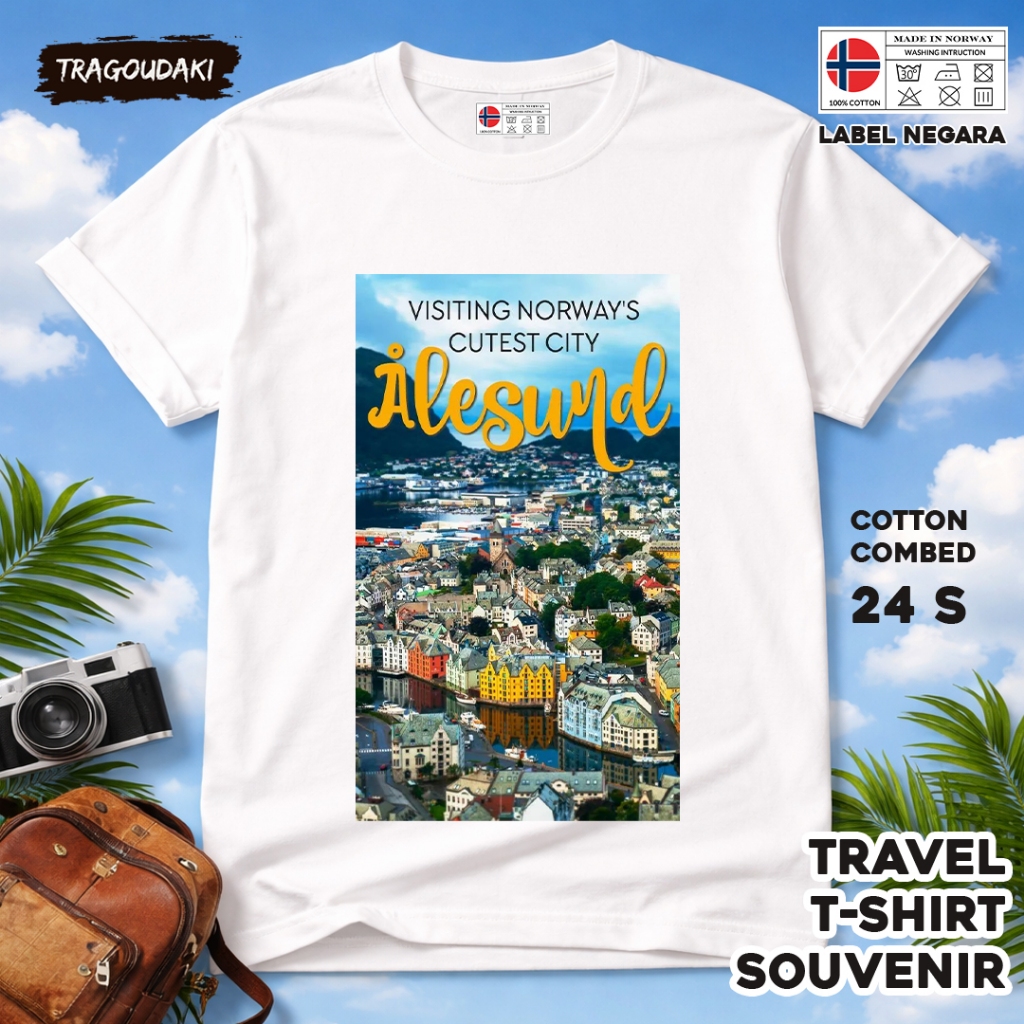 NORWAY เสื้อยืดของที่ระลึก NORWAY 7 Tag ของที่ระลึกเสื้อผ้าทําจากผ้าฝ้ายหวี 24 วินาที