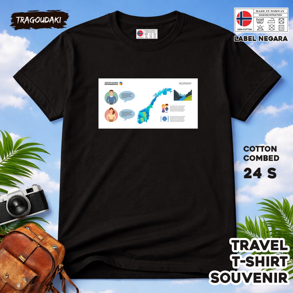 NORWAY เสื้อยืดของที่ระลึก NORWAY 58 Tag เสื้อผ้าของที่ระลึกทําจากผ้าฝ้ายหวี 24 วินาที