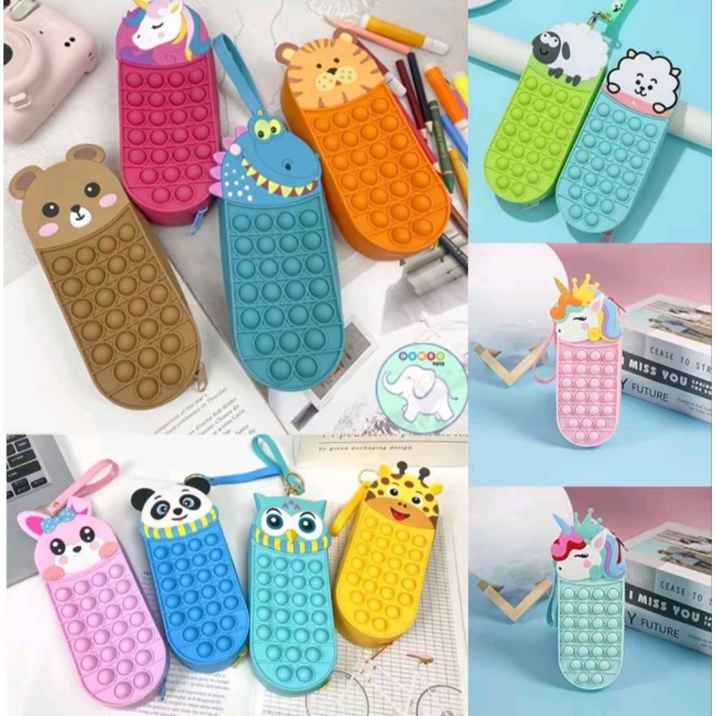 Pop It กล่องดินสอสําหรับเด็ก POP IT CHARACTER PENCIL BOX/POP IT UNICORN DINOSAUR BEAR TIGER CASE