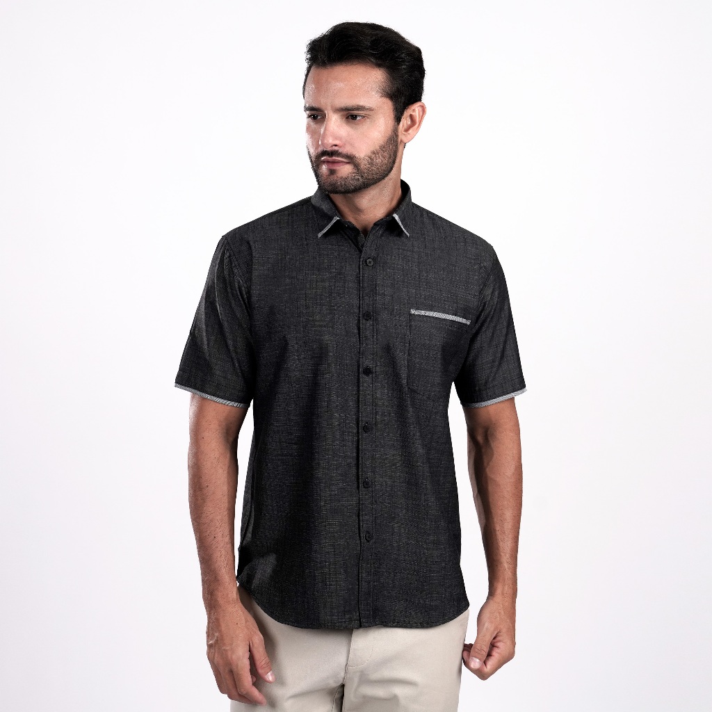 KEMEJA Casella เสื้อเชิ้ตแขนสั้นผู้ชาย Caelus Design 2335 สีเทาเข้ม
