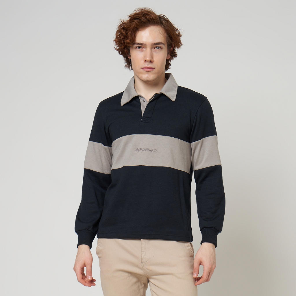 MCB เสื้อกันหนาวผู้ชายคอปกและแขนยาวขนาดปกติ M-XL สีดํา/น้ําเงิน | 7701125.02125