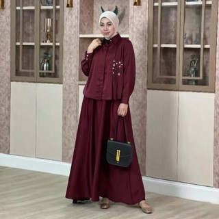 VALERIE SET ROK terbaru pakaian muslim wanita kekinian bahan polo linen aplikasi payet mutiara