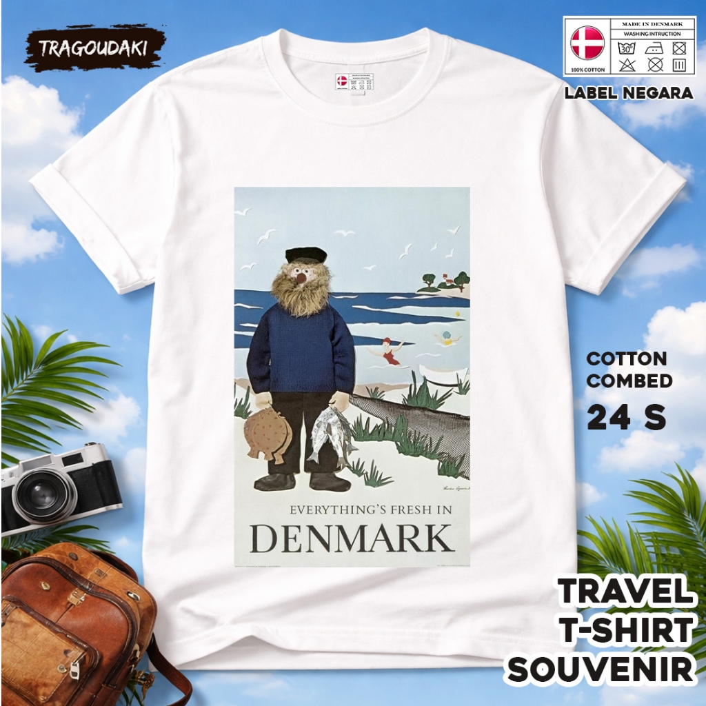 DENMARK ของที่ระลึก T-SHIRT DENMARK 1 Tag ของที่ระลึก เสื้อเชิ้ตทําจากผ้าฝ้ายหวี 24s
