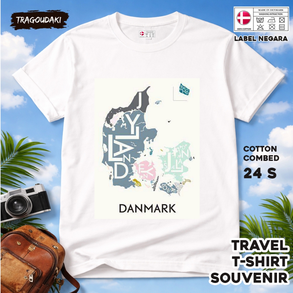 DENMARK ของที่ระลึก T-SHIRT DENMARK 2 Tag ของที่ระลึก เสื้อผ้าทําจากผ้าฝ้ายหวี 24s