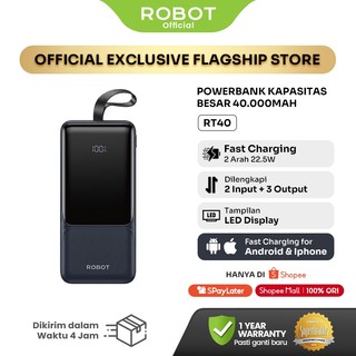 ROBOT Powerbank Fast Charging 22.5W 40.000mAh Real Capacity 3 Port USB Type C RT40 Original - Garansi 1 Tahun