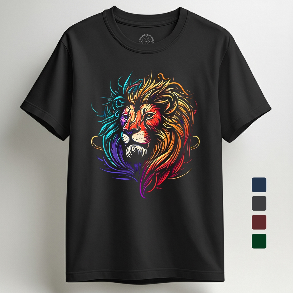 3DimensionWear - เสื้อยืด Distro พรีเมี่ยมดั้งเดิม 3D Mighty Rainbow Lion DM1333