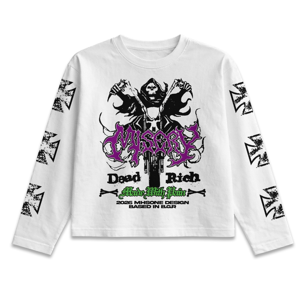 DEAD RICH Cotton Combed เสื้อยืดแขนยาวสีขาวผู้ใหญ่ - HK88