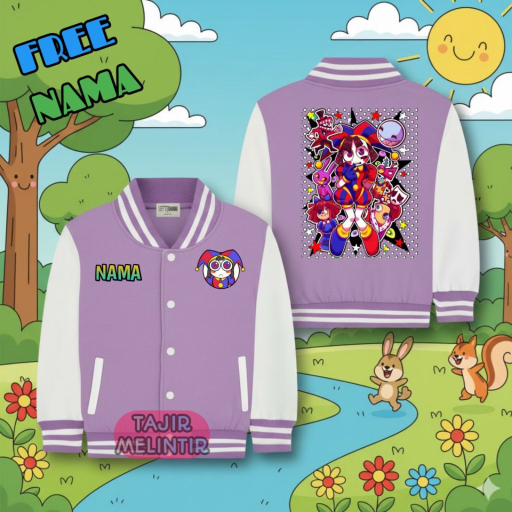 เสื้อแจ็คเก็ตเบสบอลสําหรับเด็ก Pomni digital circus