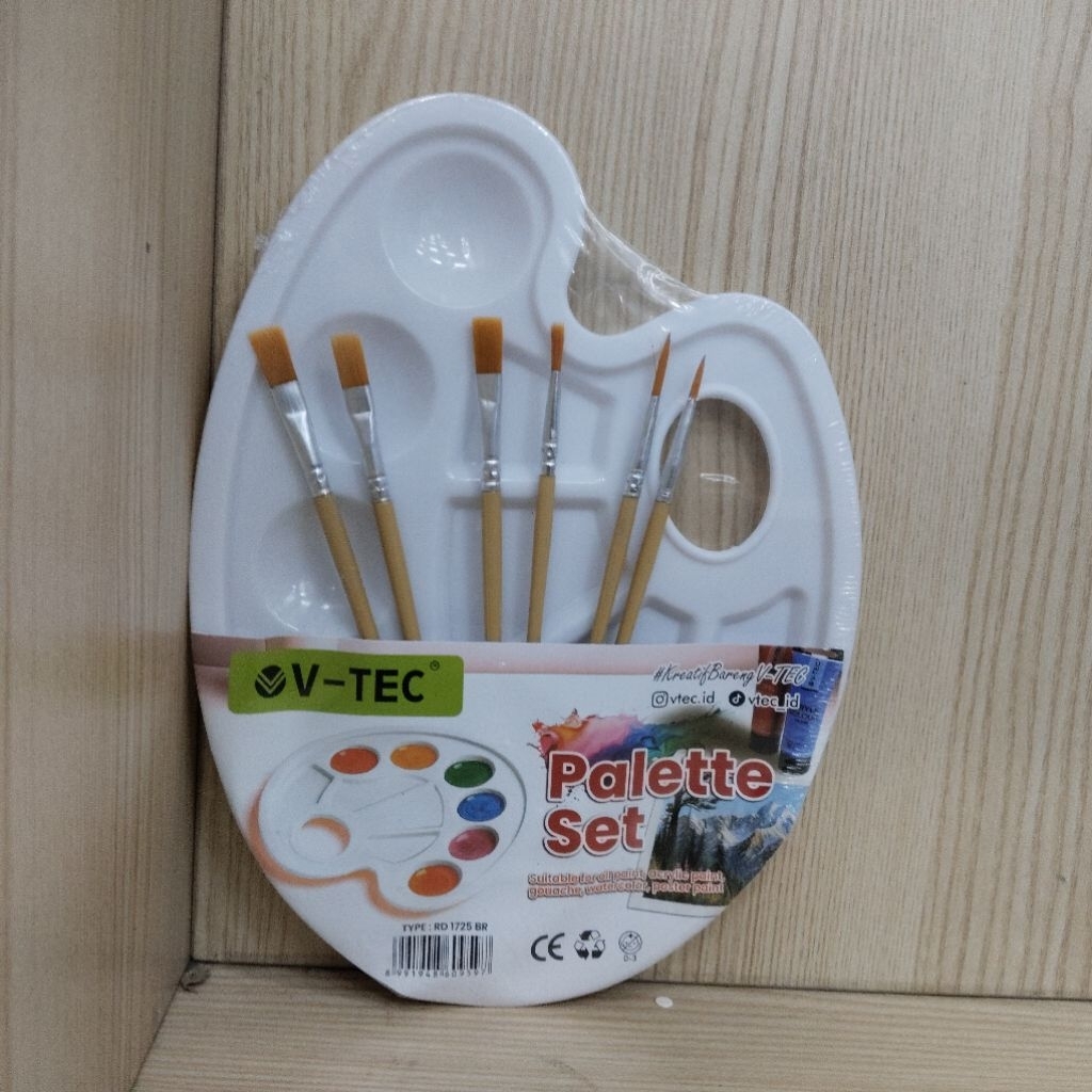 [1 ชุด] V-Tec Plastic Palette Set RD 1725 BR / Palette Set LUkis + แปรง 6 ชิ้น