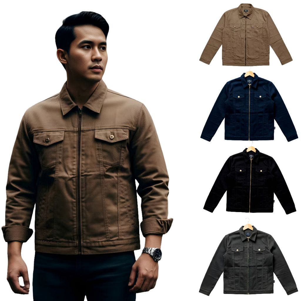 Trucker Jacket Zipper Twill Cotton Trucker Jacket Casual Thick Soft Twill Cotton Material