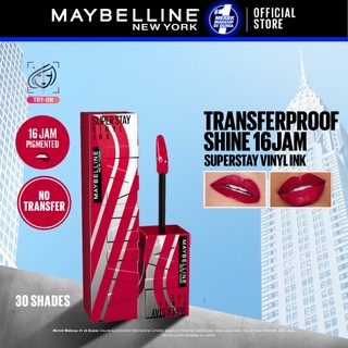 [NEW LIMITED 5 RACING SHADES] MAYBELLINE OFFICIAL Superstay Vinyl Ink 4.2 ml - Shiny Pigmented Liquid Lipstik Lipstick Make Up Lipcream Longlasting Waterproof Tahan Lama 16 Jam Lipstik Lipgloss Lipbalm Liptint
