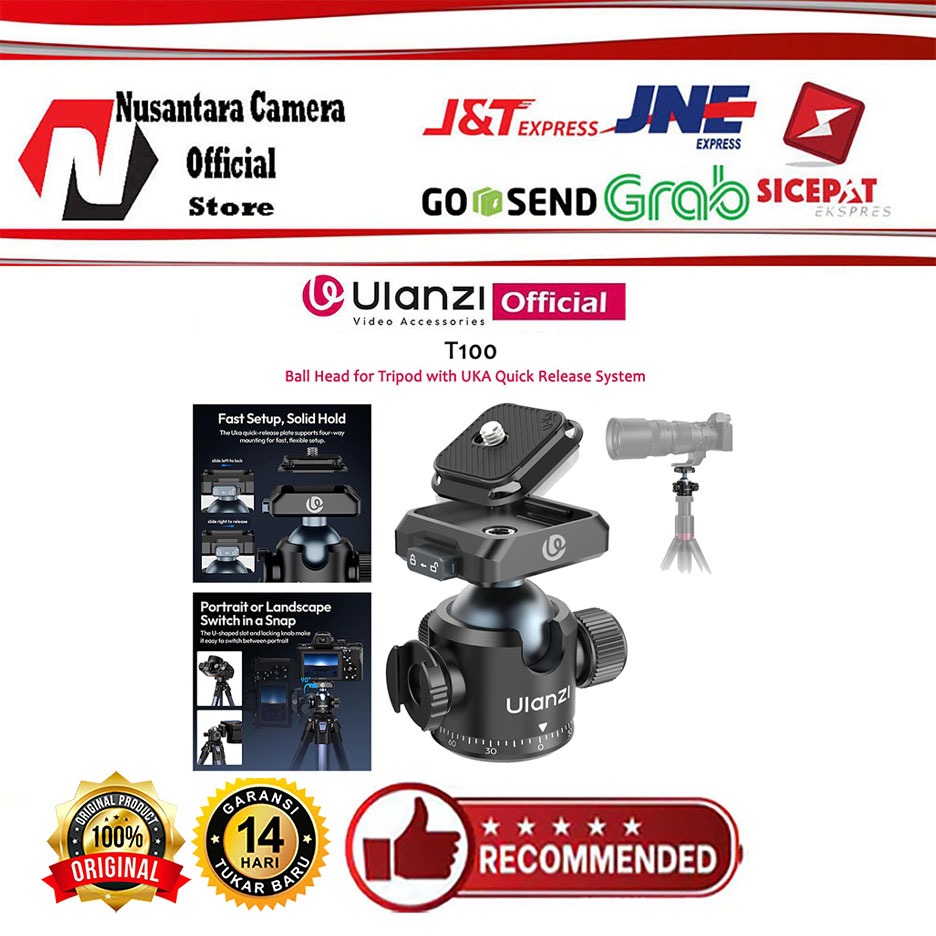 Ulanzi T100 หัวบอลสําหรับขาตั้งกล้องพร้อมระบบปลดเร็ว UKA