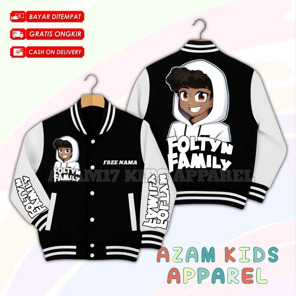 Varsity Jacket เสื้อแจ็คเก็ตเบสบอลสําหรับเด็ก Foltyn Family Youtuber Game Roblox ชื่อฟรี / เสื้อแจ็ค