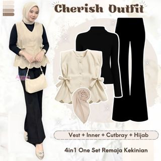 Setelan Remaja Kekinian Nongkrong(Vest Cherish,Inner,Cutbray,Hijab)One Set Korean Style Hangout AS4V