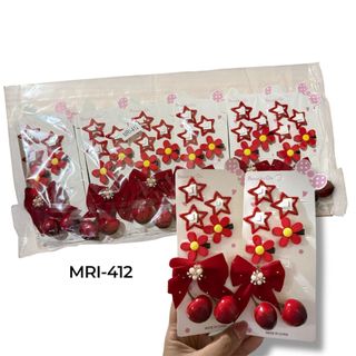 1LUSIN [12PASANG] Jepit Rambut Anak Perempuan Bentuk Cherry dengan Pita Merah Cantik