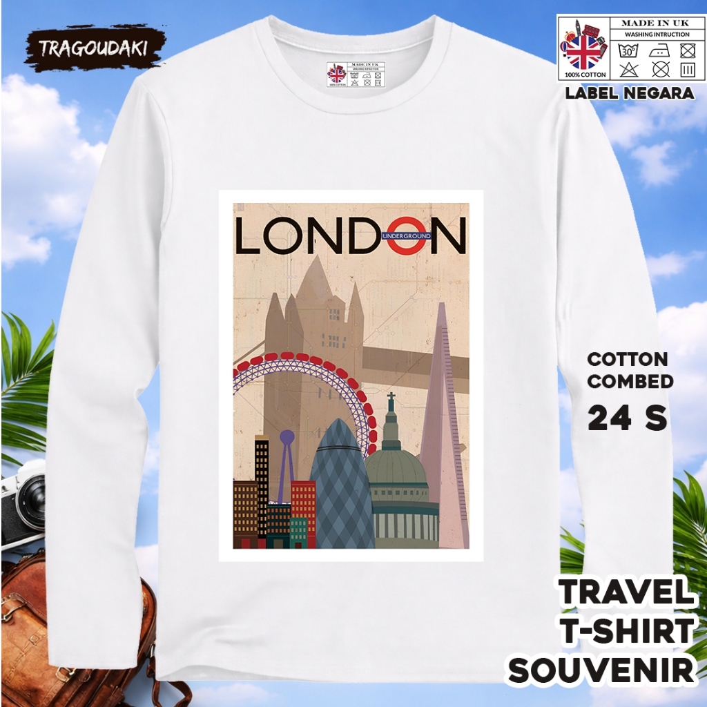 ENGLAND 102 LONG-SLEEVED SOUVENIR เสื้อยืด ENGLAND COUNTRY TAG COTTON 24S ของขวัญพรีเมี่ยม SOUVENIR
