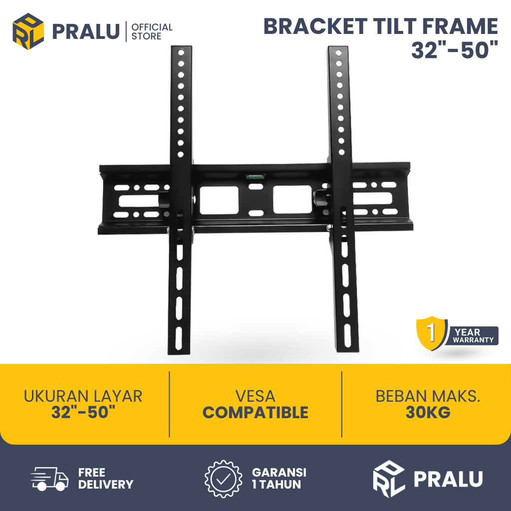 PRALU LED TV Bracket QLED LCD Monitor 32"-50" Tilt Frame Wall Mount