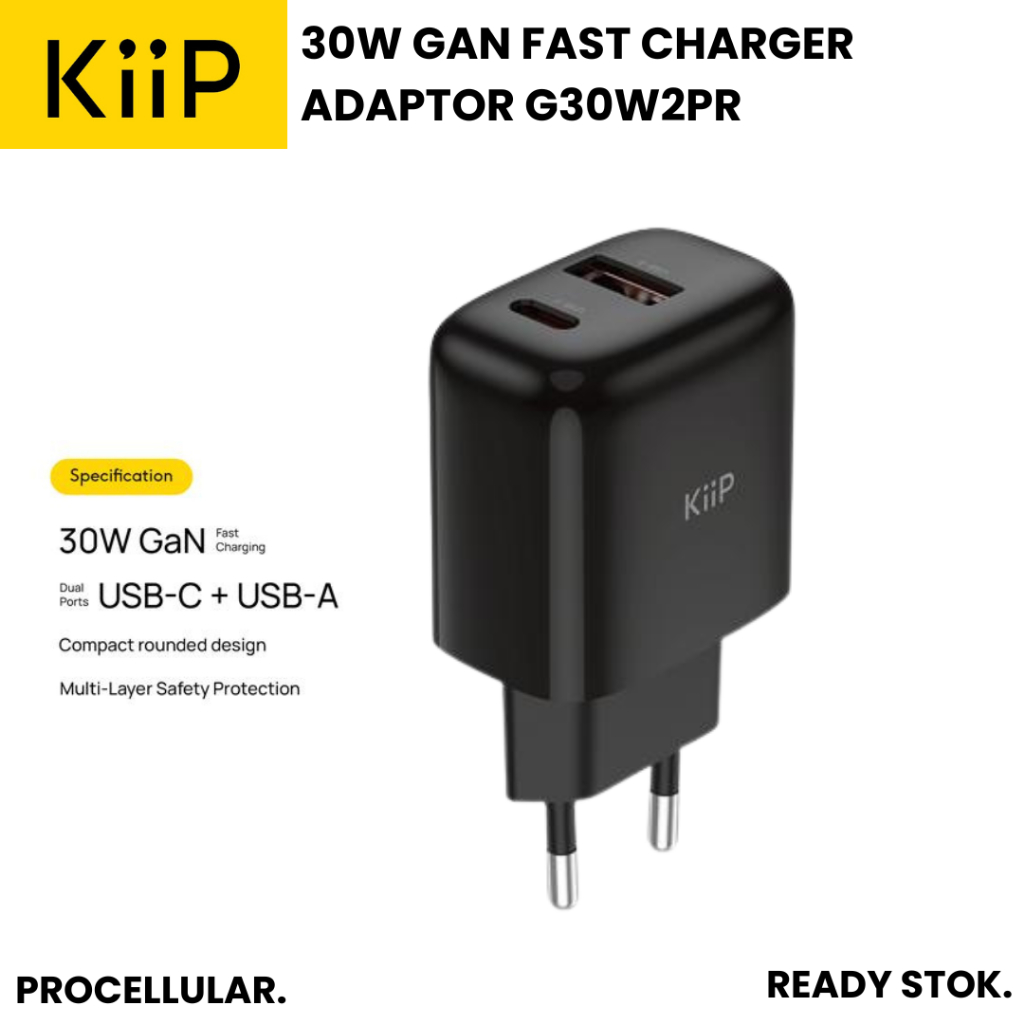 KiiP G30W Charger Adaptor 30W Dual Port USB A/C ชาร์จเร็ว