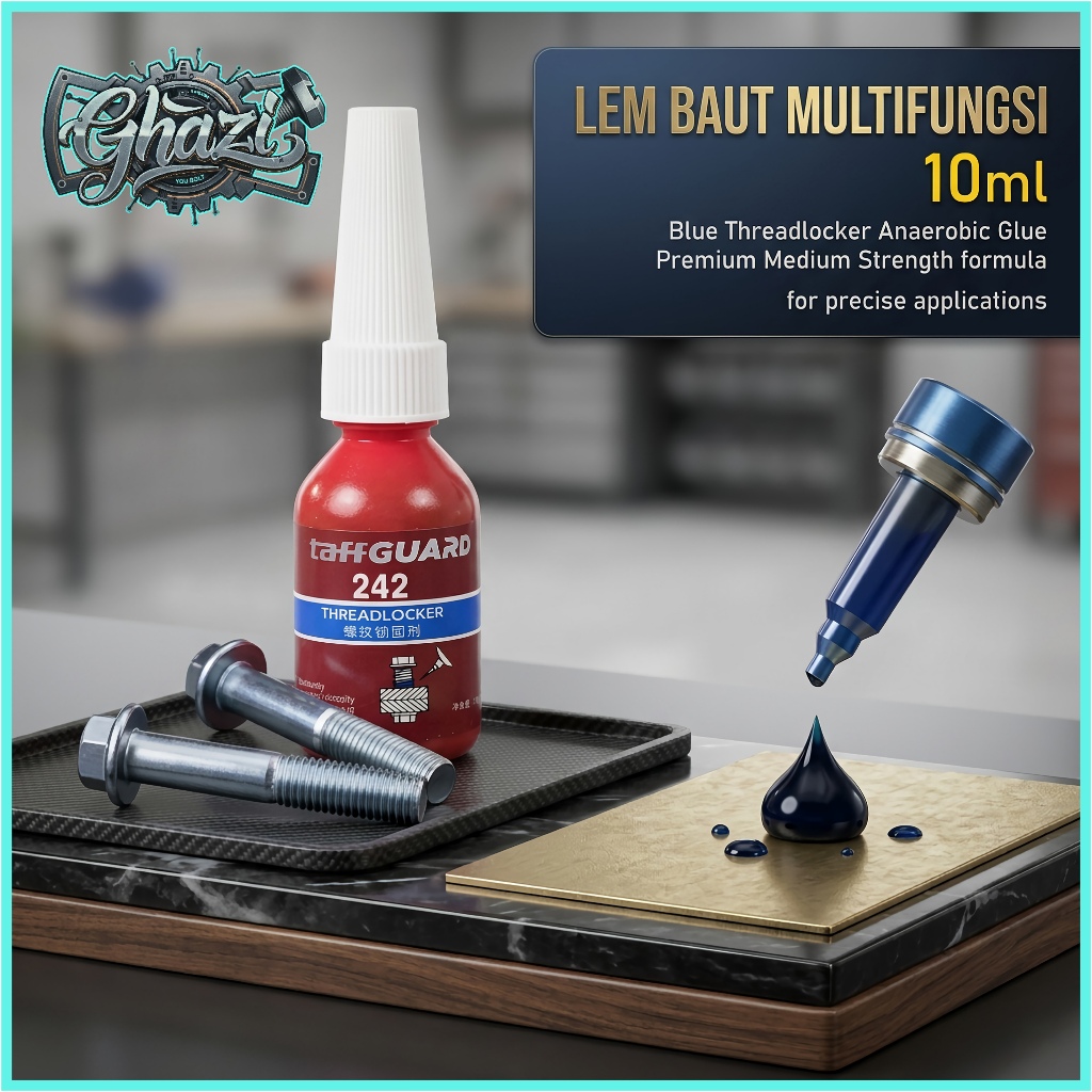GHAZI TAFFGUARD Thread locker 242 Liquid กาวแผ่น Bolt ไทเทเนียมอเนกประสงค์ Thread lockerfobic สีฟ้า 