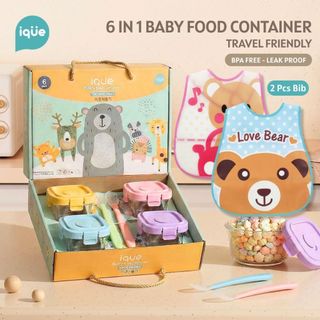 IQUE 6 in 1 & 4 in 1 Set Tempat Mpasi Kaca Hampers Baby Gift Set Wadah Mpasi Kaca Kado Lahiran Bayi + Sendok Mpasi Silicon Bayi