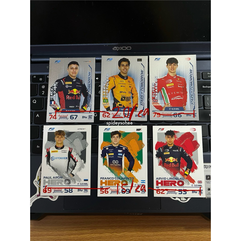 Topps f1 f2 f3 isack gabrie ollie paul franco arvid sergio checo williams aston martin haas per yuki