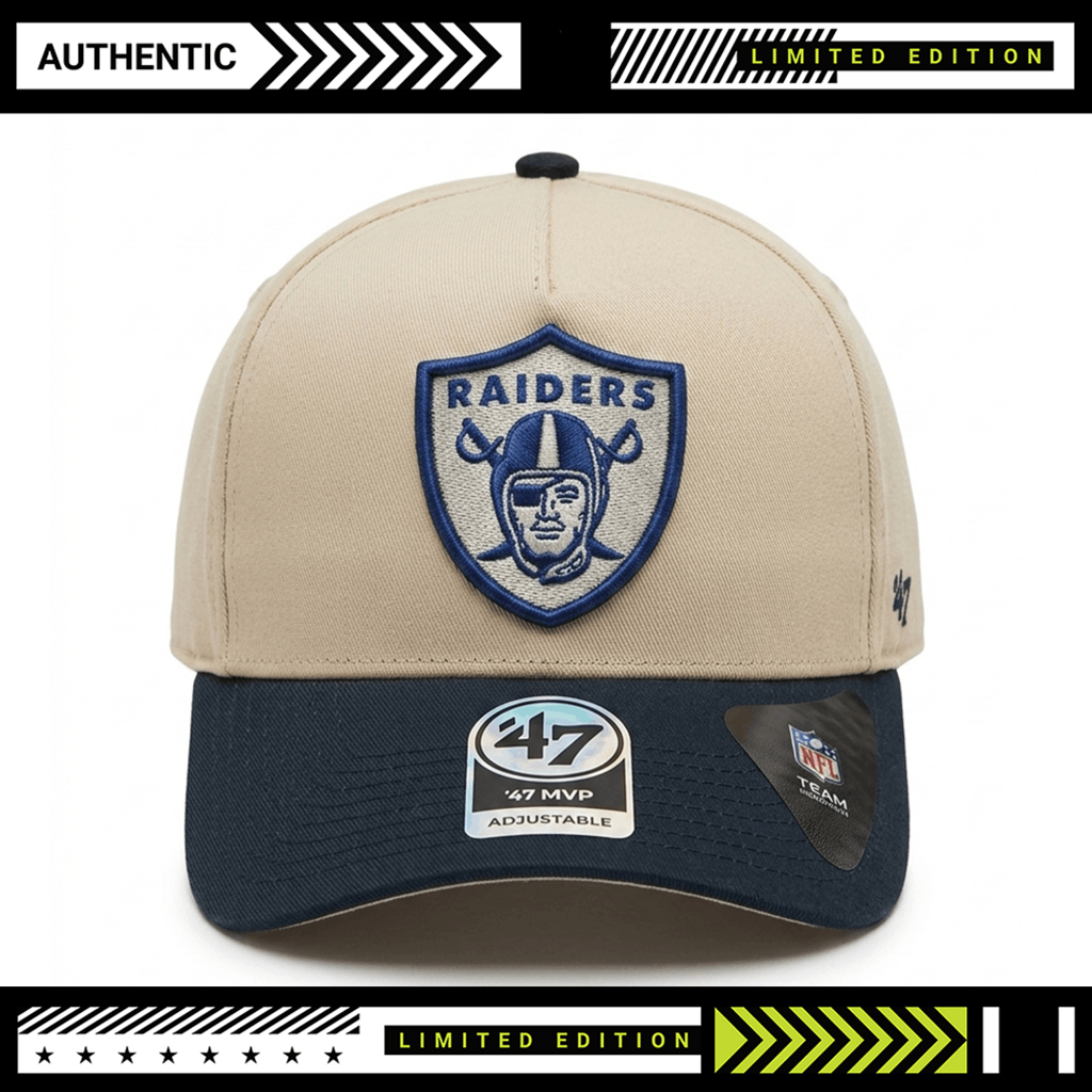 Raiders Hat Cream Material Navy Visor - Snapback 9Forty A-Frame