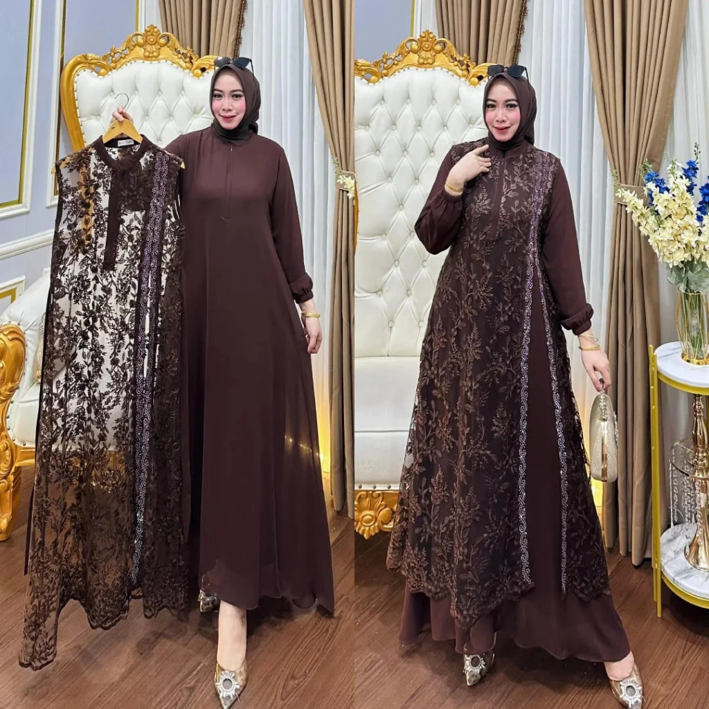 Nazila Set Outer + Inner สามารถถอดทําจากวัสดุตุ๊กตาเด็ก Ceruty Mix Brocade หรูหรา Party Dress