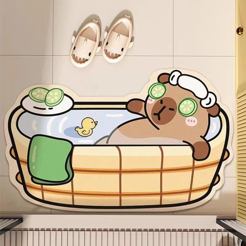Character Diatomite พรมเช็ดเท้า / พรมเช็ดเท้า Capybara Motif 40x60ซม. เสื่อห้องน้ํา พรมปูพื้นกันลื่น