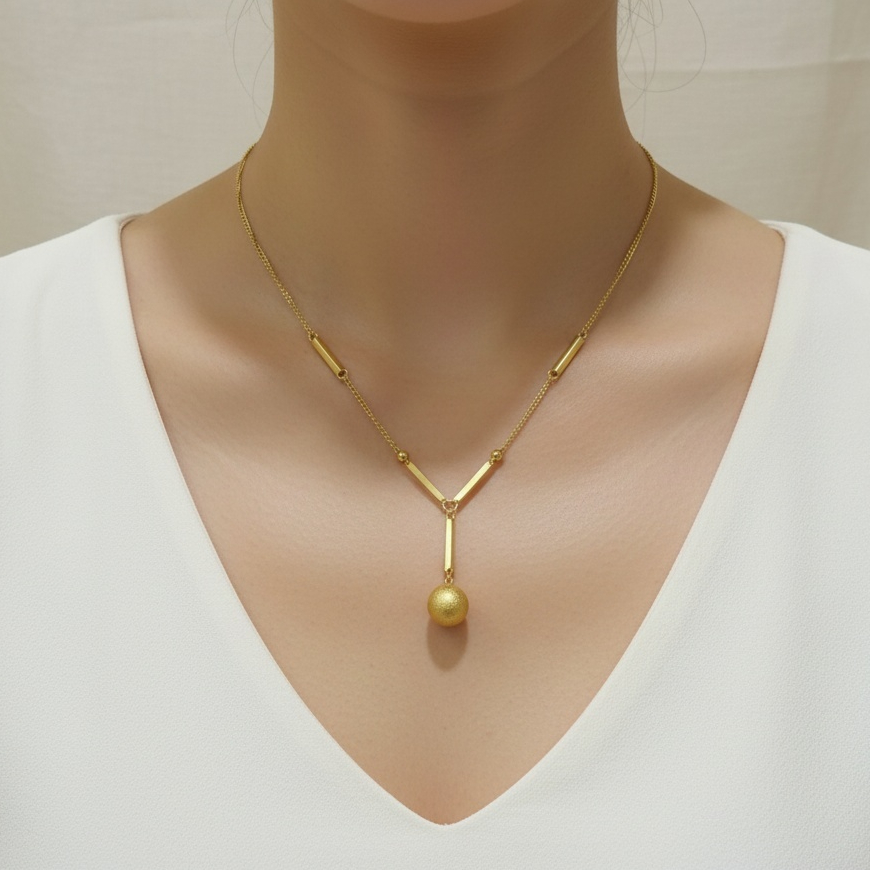 Adela Sand Ball Pendant Titanium Gold สร้อยคอผู้หญิง - เครื่องประดับสร้อยคอ Boba หรูหรากันสนิม
