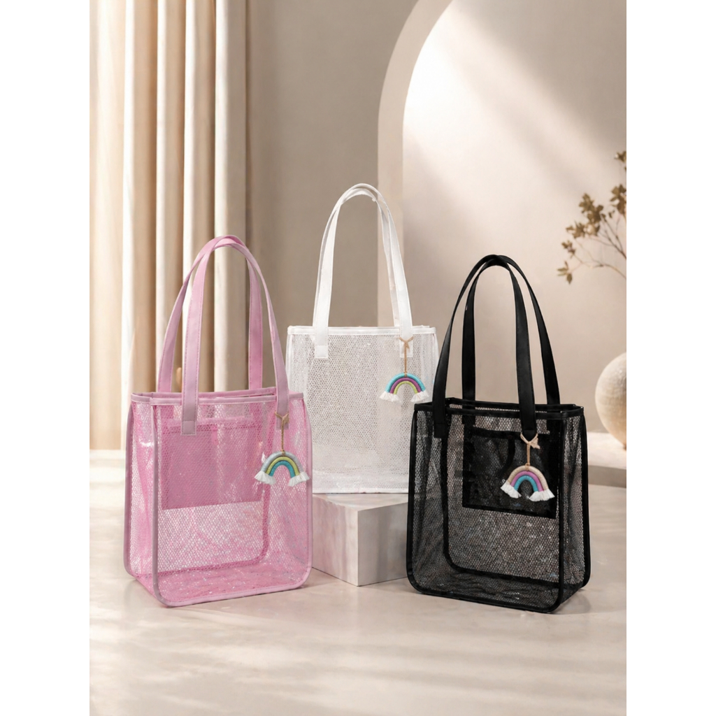 GANTUNGAN กระเป๋าโท้ท pvc Micla ขนาดใหญ่ (ที่แขวนของ bonus macrame)